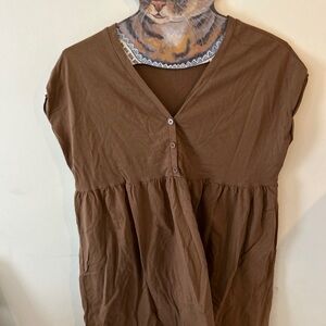 Brown V-Neck Buttoned Women's Top